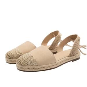 Zara Cream Tan Woven Lace-Up Rope Strap Espadrille Flats 7